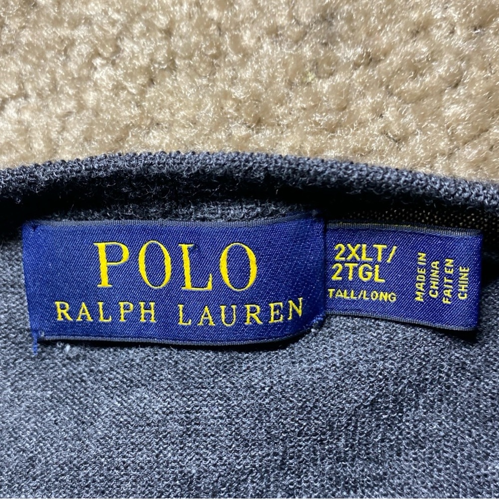 Polo Ralph Lauren Sweater Mens 2XLT Grey 100% Merino Wool V Neck - Picture 2 of 7